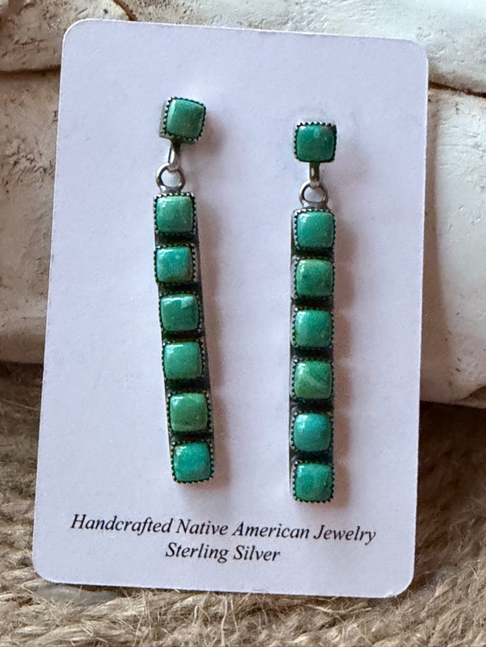 Navajo Sterling Silver Emerald Valley Drop Earrings - Native American Style